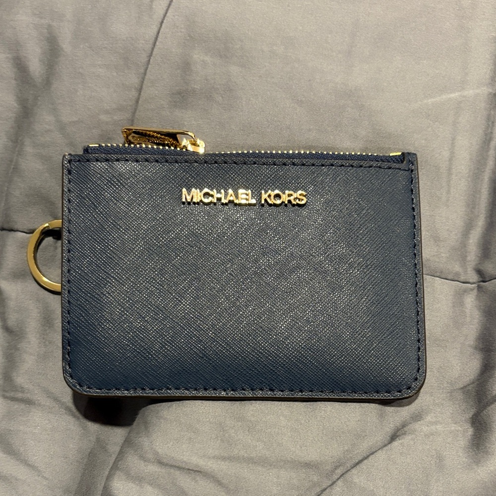 Michael Kors Dark Blue Card Holder with Gold Accents